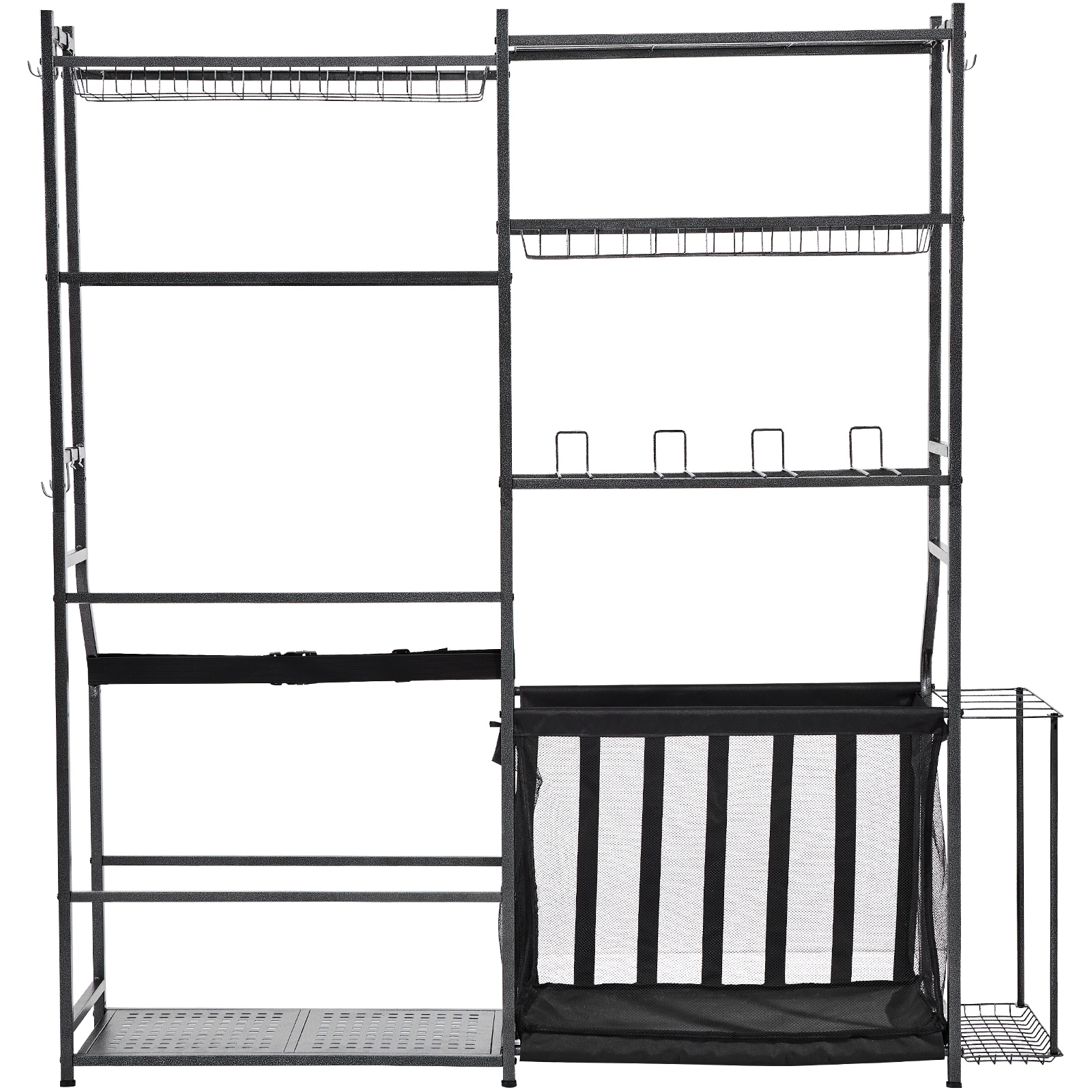 Golf Storage Garage Organizer, 2 Golf Bag Storage Stand Holder And Other Sports Equipment Storage Rack, Outdoor Steel Ball Cart, Sports Gear And Toys Storage Shelves With Baskets & Hooks, Black_maomaolike.com